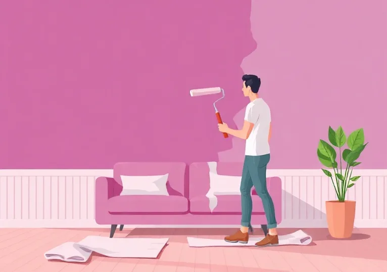 Peintre appliquant la peinture au rouleau sur un mur de salon